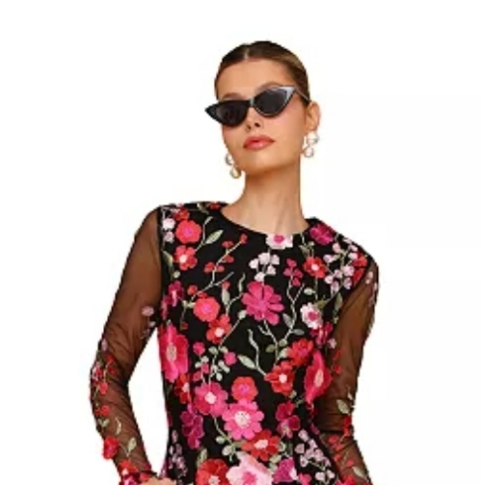 Avec Les Filles Pink and Red Long Sleeve Bodycon Dress